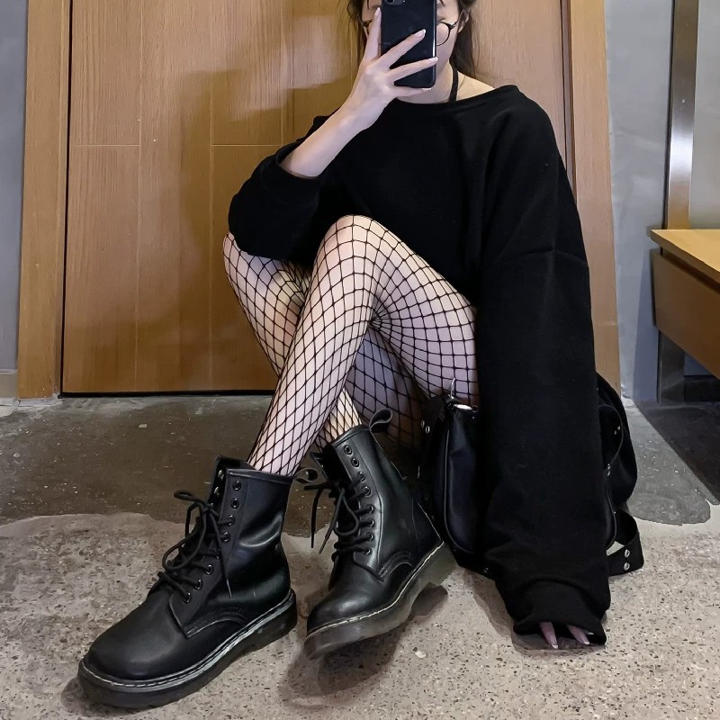 Vớ lưới cá Quần legging nữ màu đen gợi cảm Quần tất lưới cỡ trung bình Quần legging lưới Quần legging nữ Quần dài lưới rỗng gợi cảm Quần dài lưới eo cao Cô gái nóng bỏng Tất ren Ins Vớ cao gợi cảm