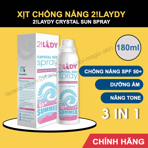 XỊT CHỐNG NẮNG 2LADY Crystal Sun Spray 3in1 👍 Chống nắng, dưỡng trắng, giữ ẩm ✔ CHÍNH HÃNG