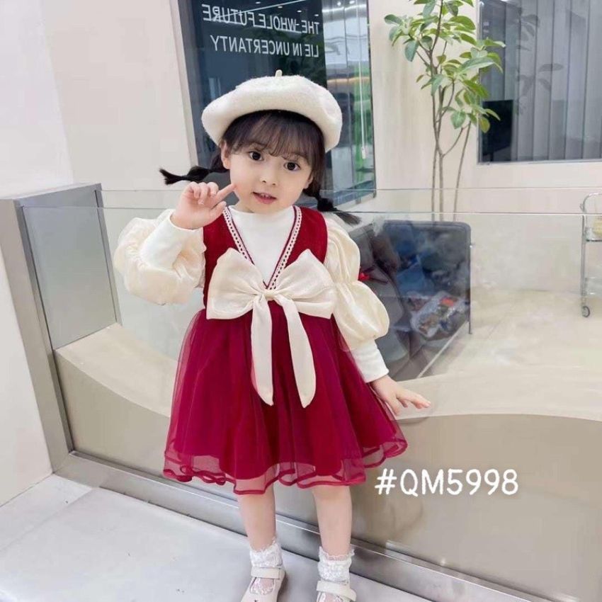 Váy nhung cho bé. set váy nhung cao cấp cho bé . váy nhung dài tay cho bé