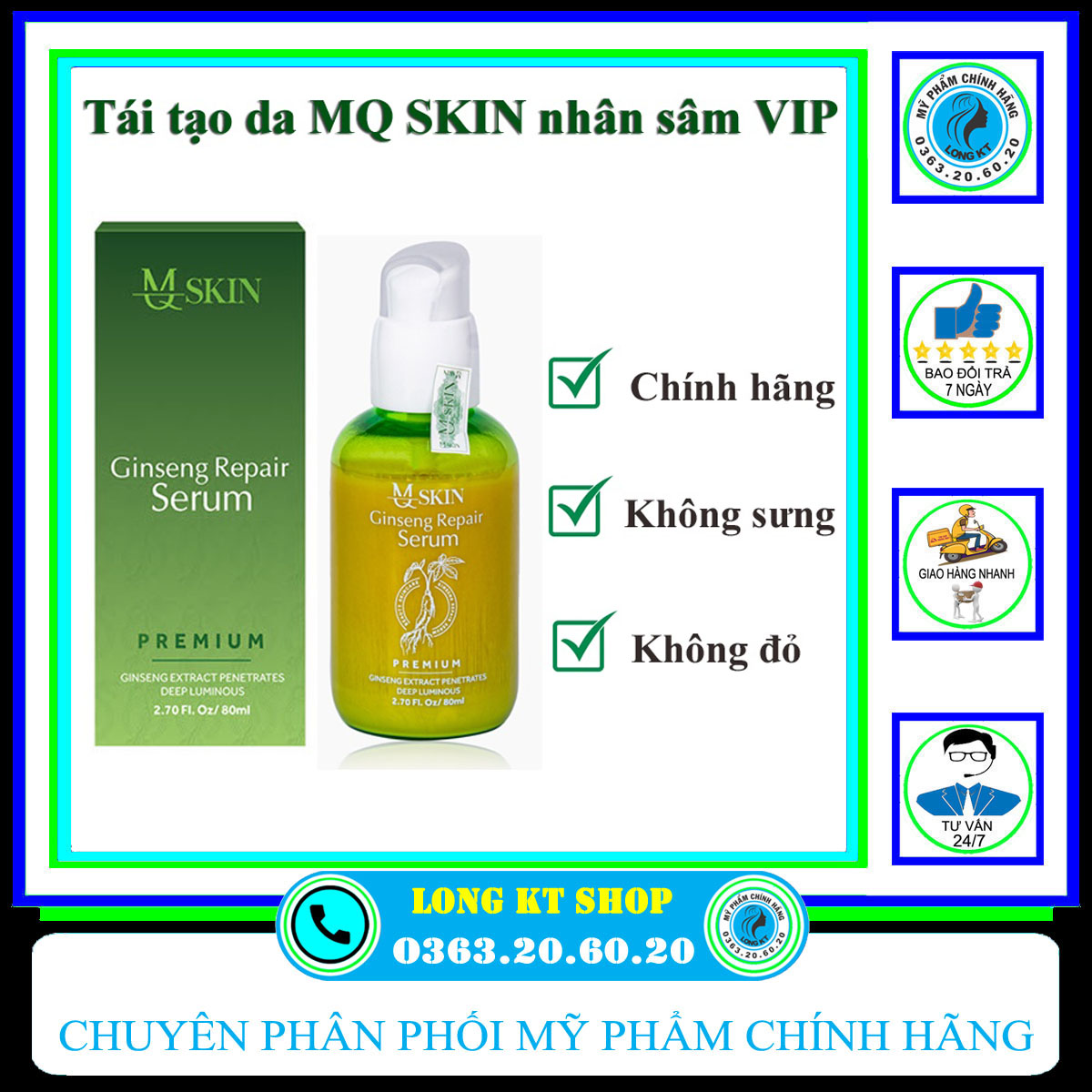 Serum tái tạo da nhân sâm -chuyên mụn,thâm,nám,tàn nhang mq skin 80ml
