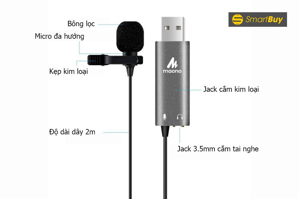 Micro gài áo maono lavalier au-411 usb