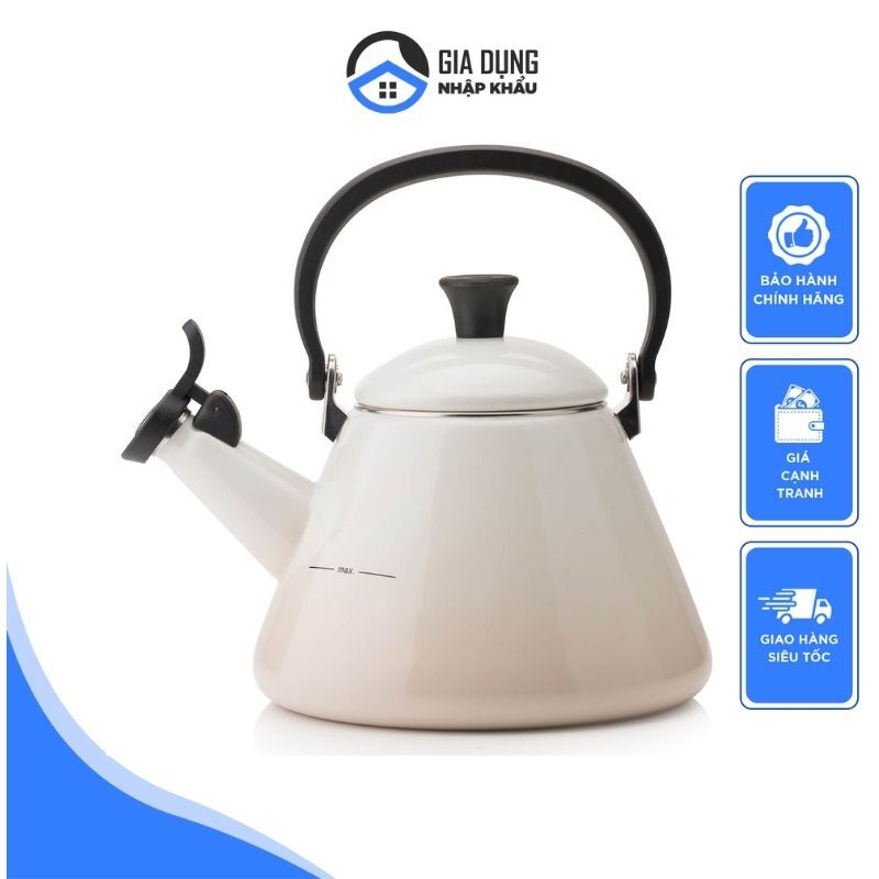 Ấm Đun Nước Inox Le Creuset KONE, Dung Tích 1,6L, Tráng Men Cao Cấp, Quai Cách Nhiệt, Dùng Cho Mọi Loại Bếp (Made in France)