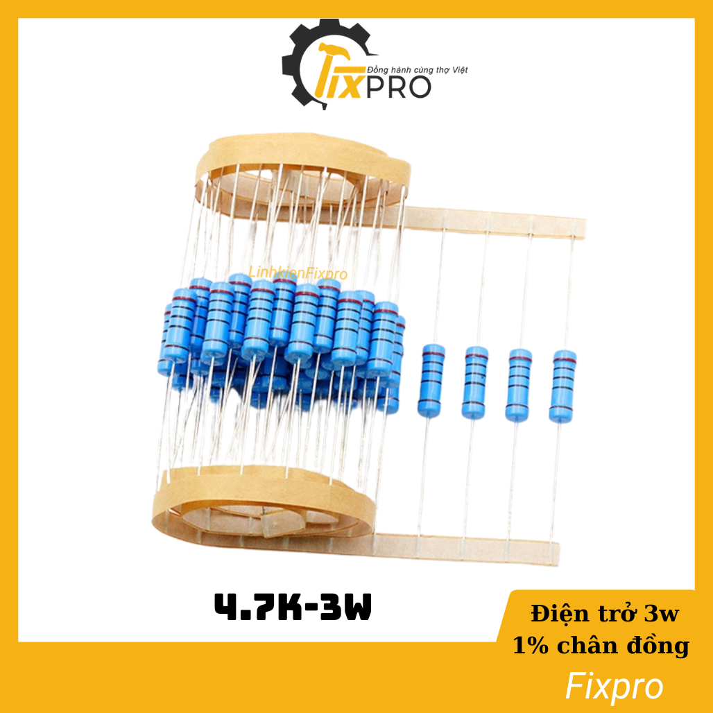 Điện trở vạch 3W 4.7K 4K7 1% chân đồng chất lượng tốt ( túi 10c) - Fixpro