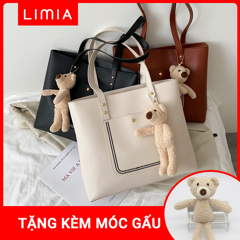 Túi tote nữ đi học tặng kèm ví và móc treo gấu Limiabag
