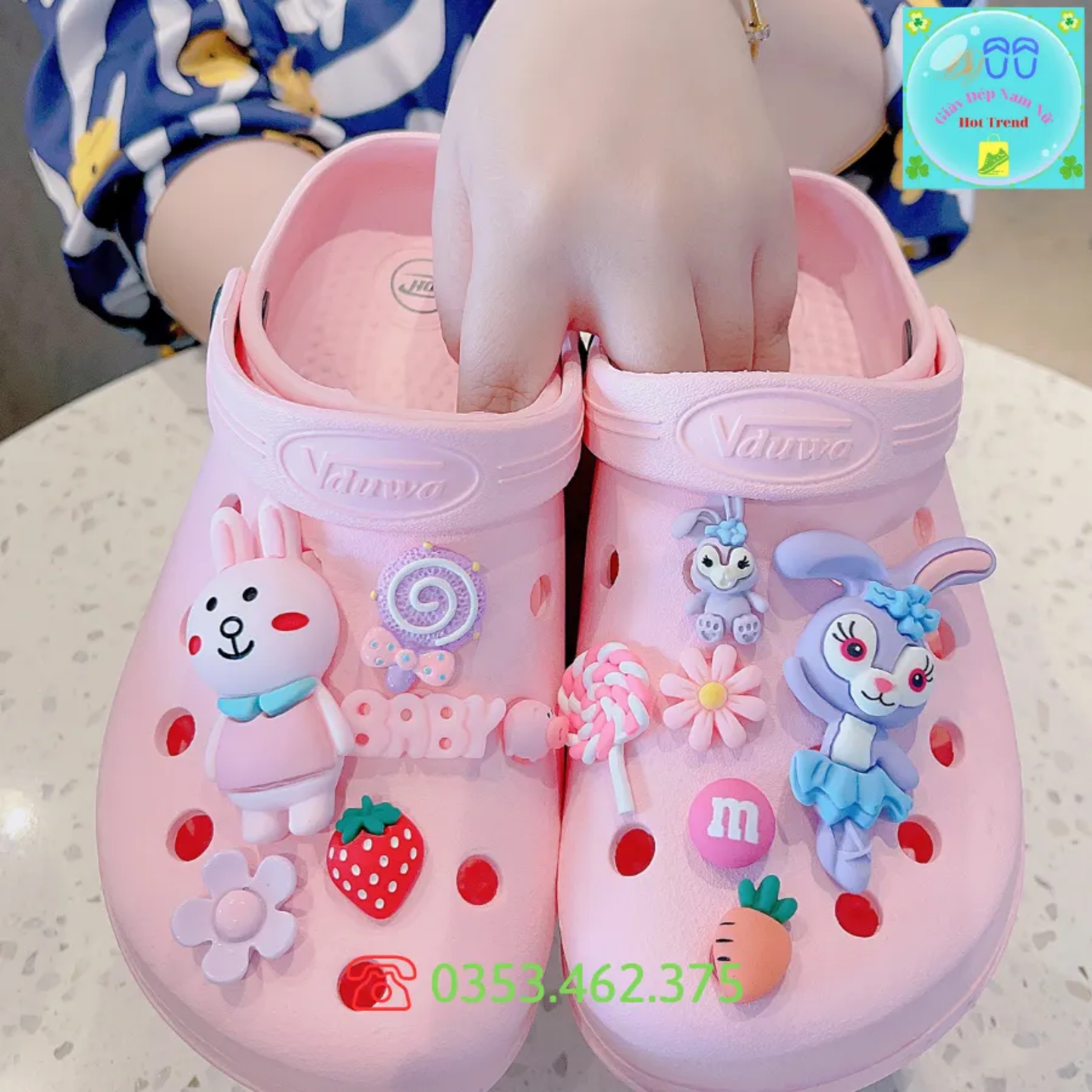 Bộ Sticker Thỏ Tím 3D Phụ Kiện Trang Trí Dép Crocs Jibbitz Charm 3D Gắn
