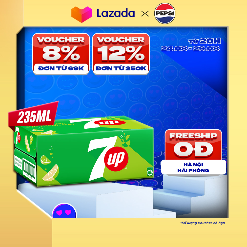 Thùng 24 lon nước ngọt có gaz 7up