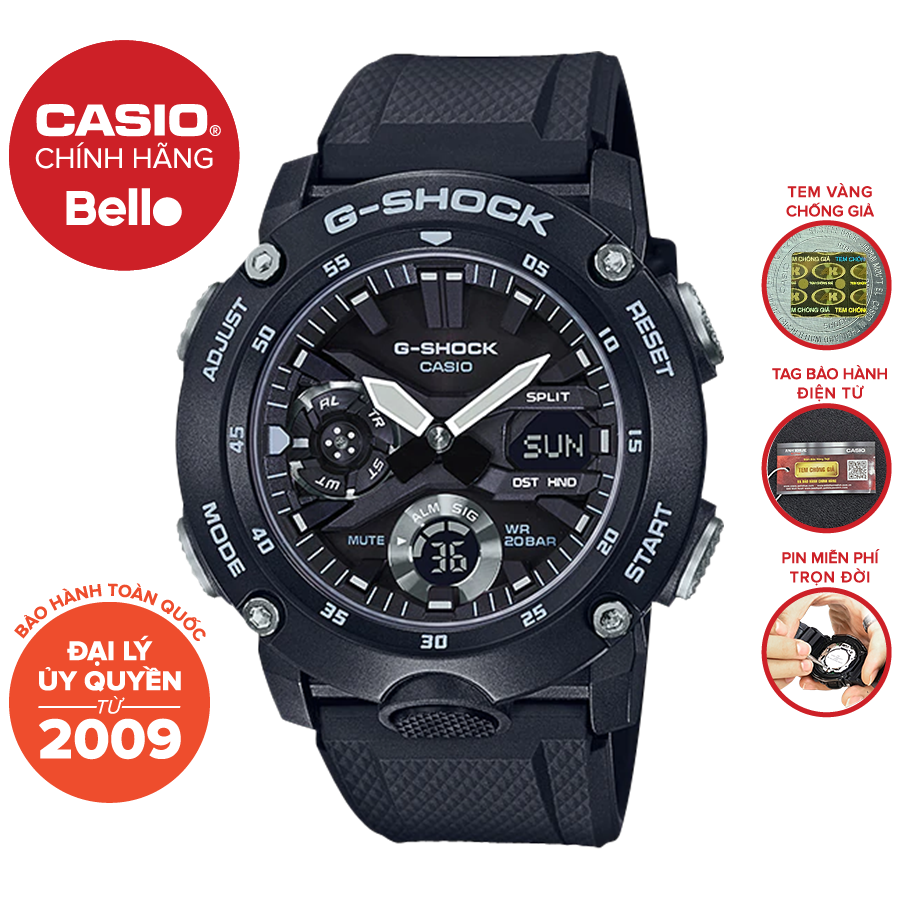 Đồng hồ Casio G-Shock Nam GA-2000S-1A chính hãng chống va đập, chống nước 200m - Bảo hành 5 năm - Pin trọn đời