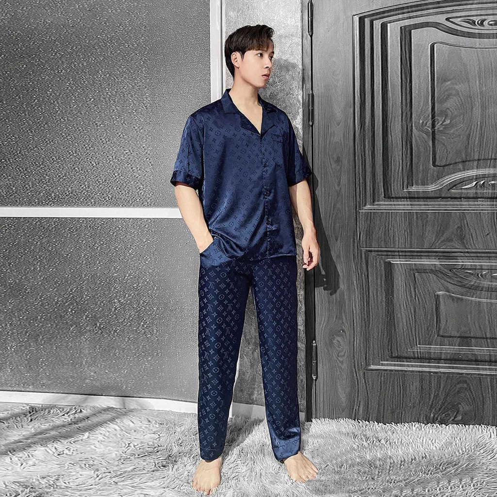 Bộ pijama nam nữ the 1997 menswear cộc tay chất liệu vải lụa gấm in vân chìm lvn1