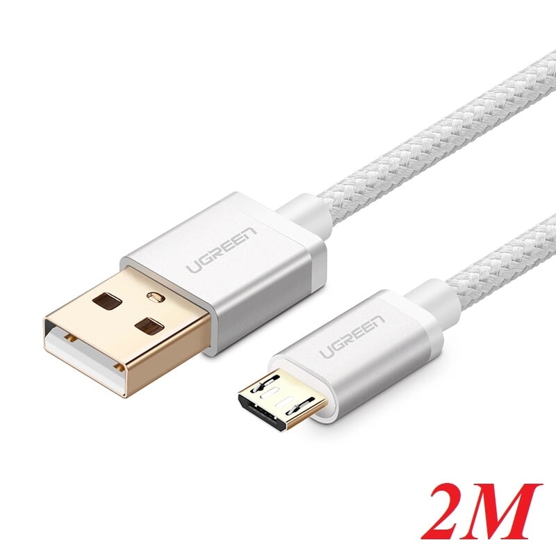Ugreen 30657 2m màu trắng cáp sạc truyền dữ liệu usb 2.0 sang micro usb đầu mạ vàng us134