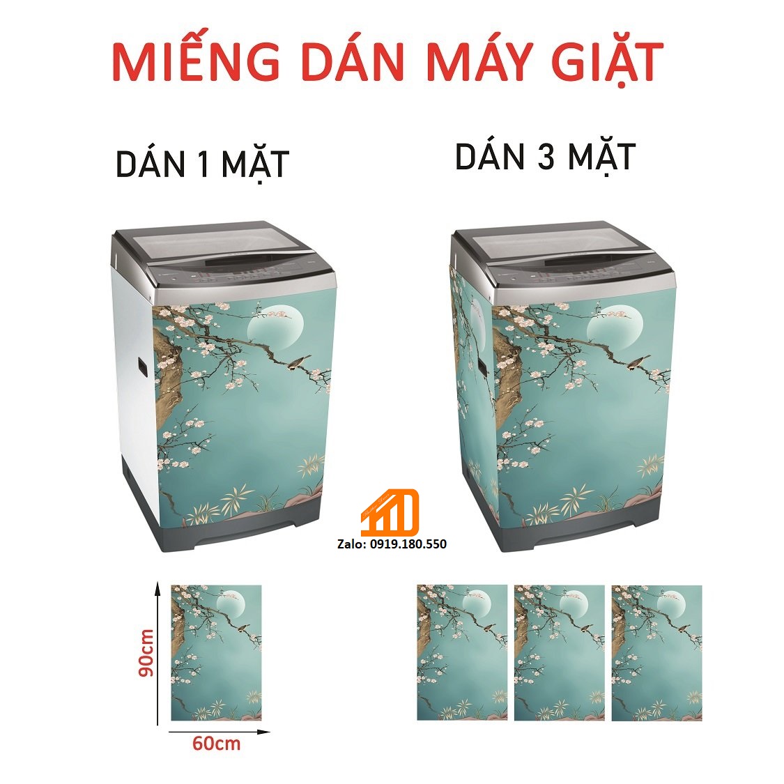 Decal dán máy giặt ánh trăng xanh - tủ lạnh mini