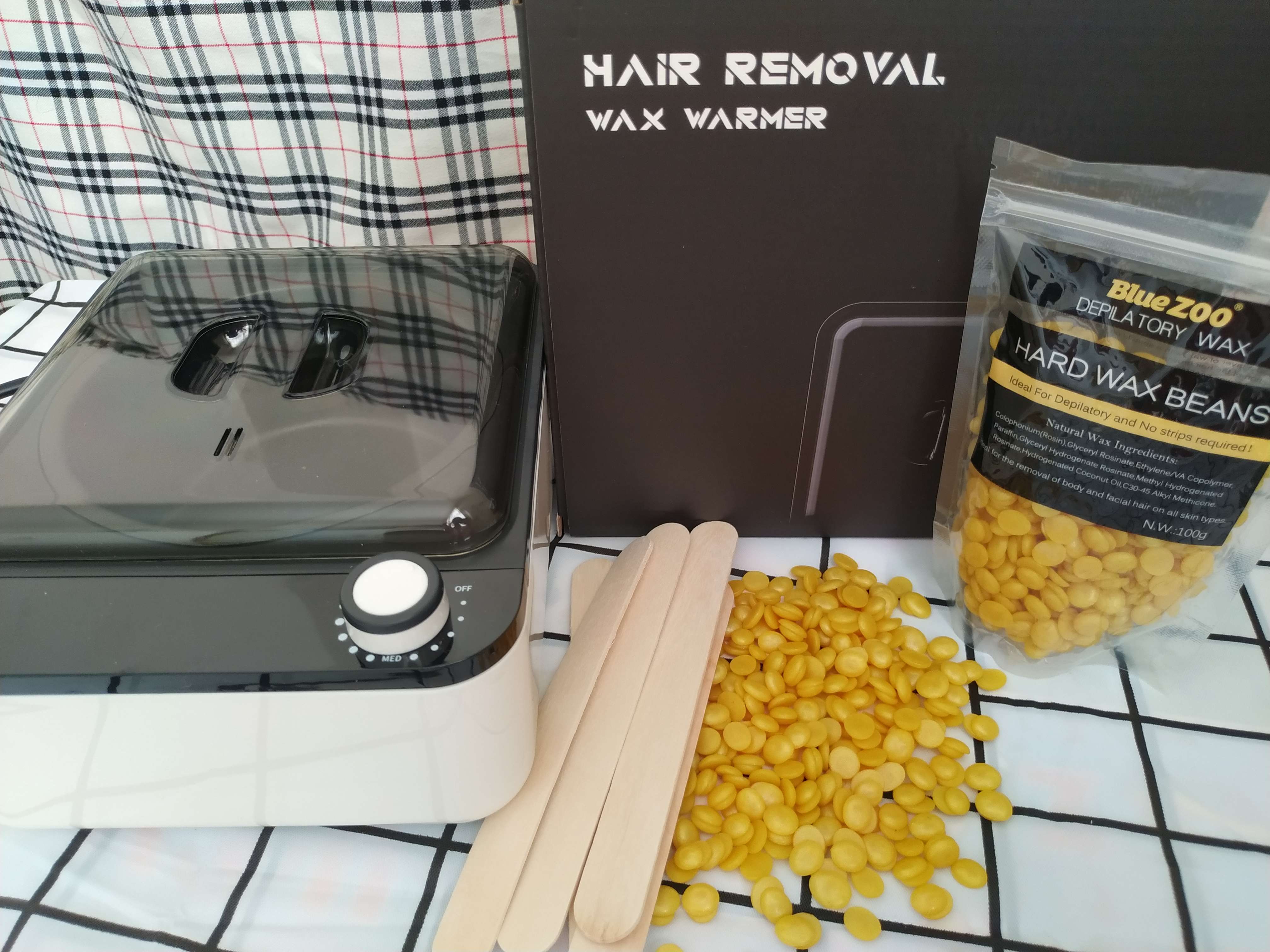 Combo nồi nấu sáp wax lông chống dính + sáp wax lông ngọc trai bluzoo + tặng kèm que gỗ
