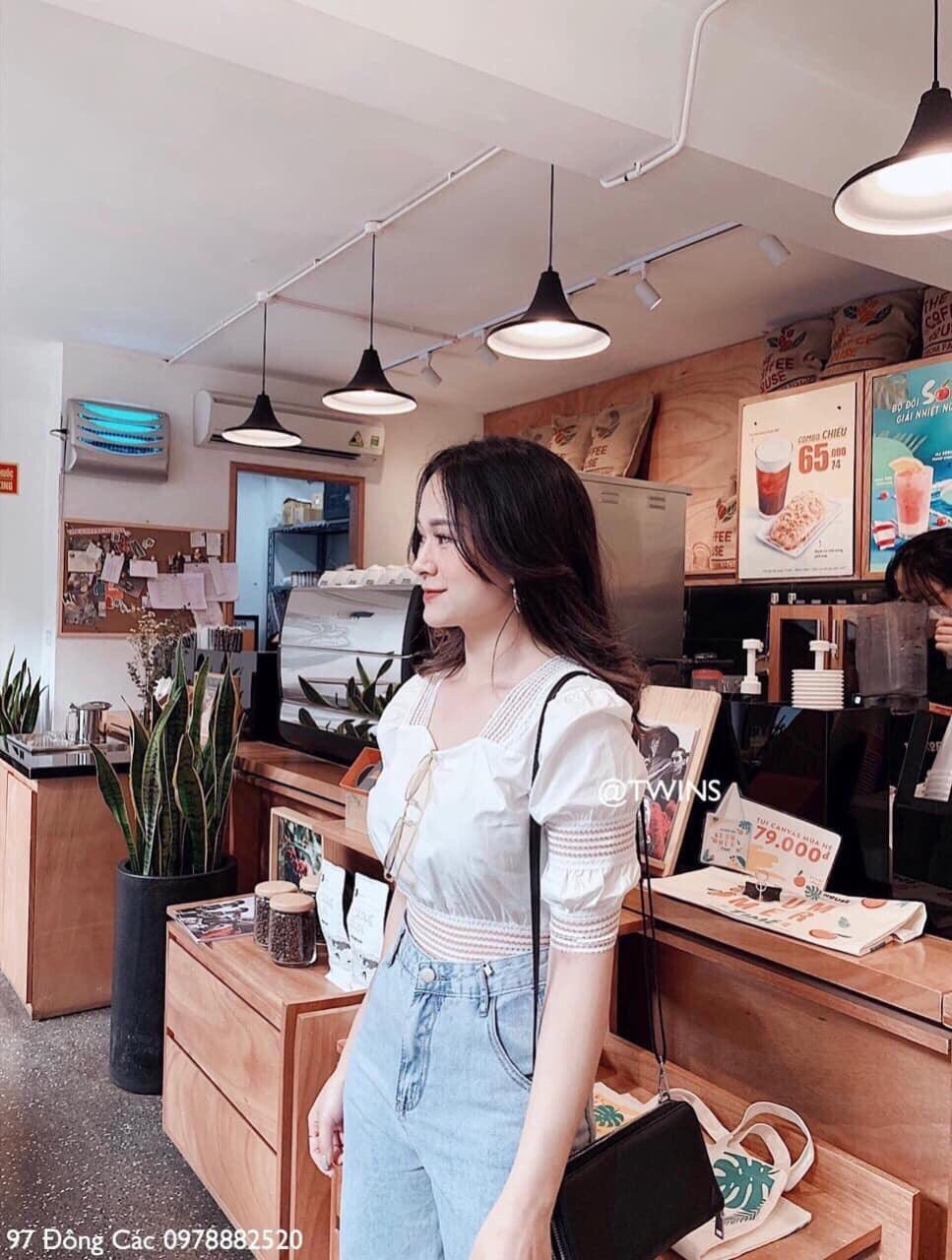 Áo Voan Kiểu Cổ Vuông Form Croptop Phối Lưới Kiểu Phá Cách TTS0752