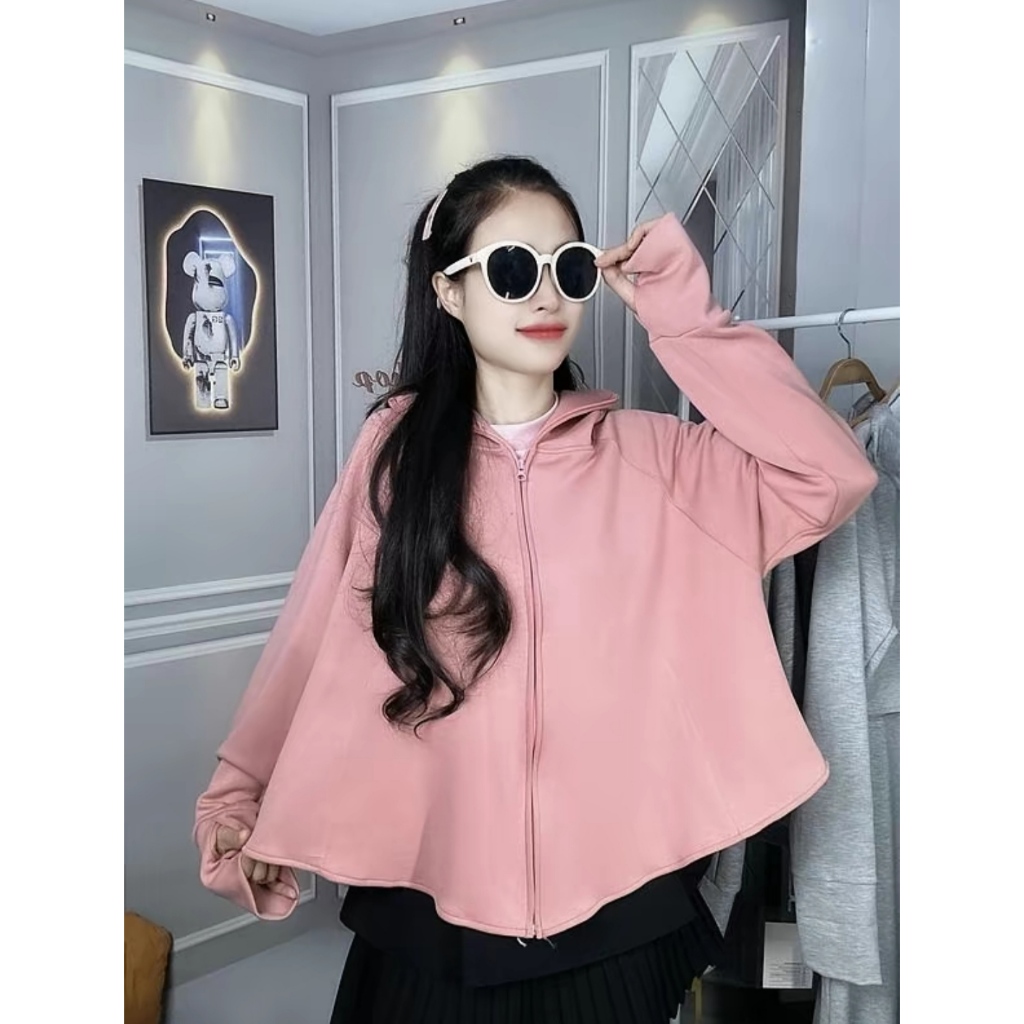Áo Chống Nắng Cánh dơi nữ chất cotton cao cấp mũ vành rộng khóa kéo chùm kín mặt chống tia Uv >98% CN48