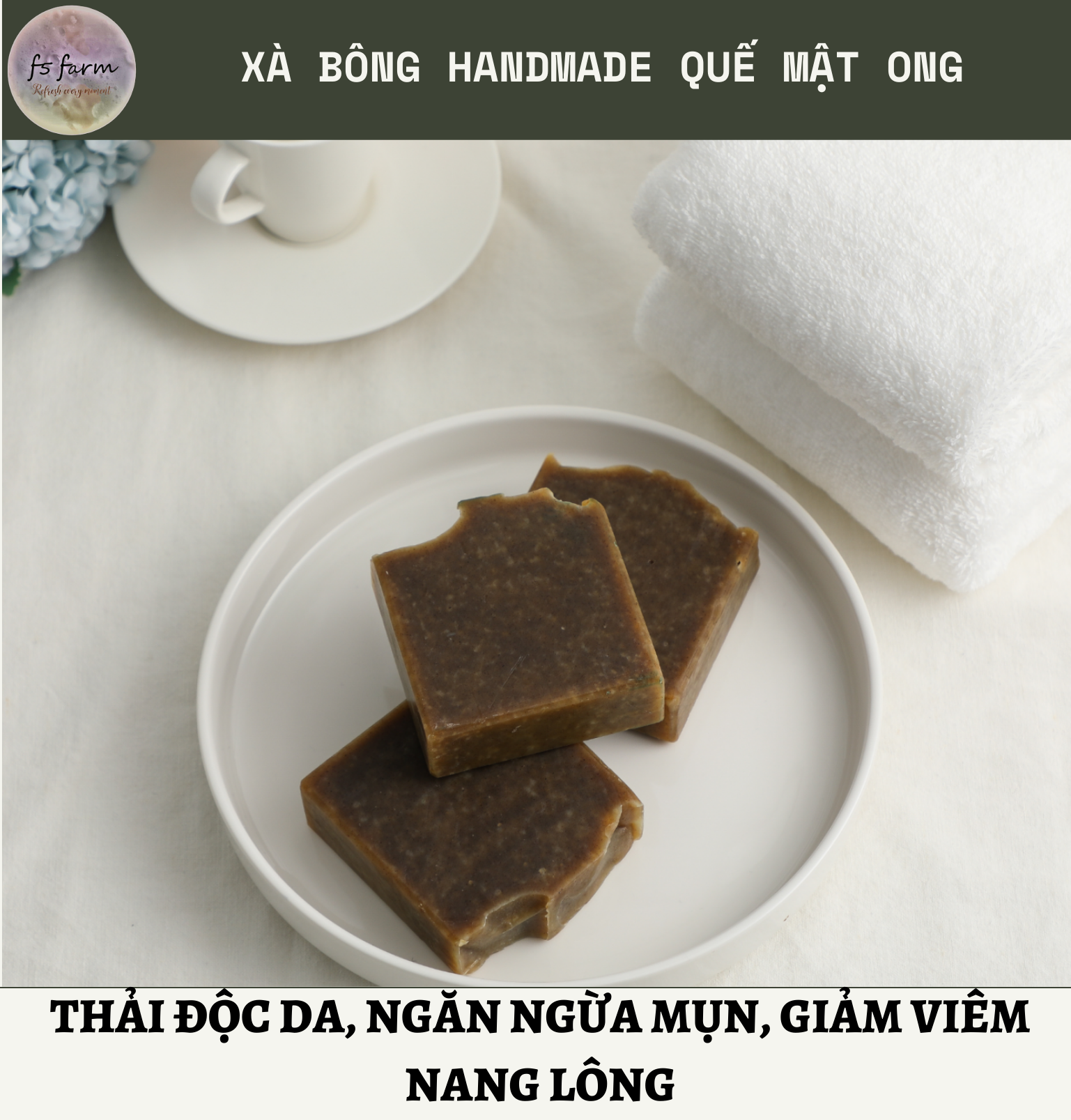 Xà phòng Handmade Xà bông Handmade Quế chi + Nghệ Thải độc da, Ngăn ngừa mụn, quà tặng túi lưới tạo bọt