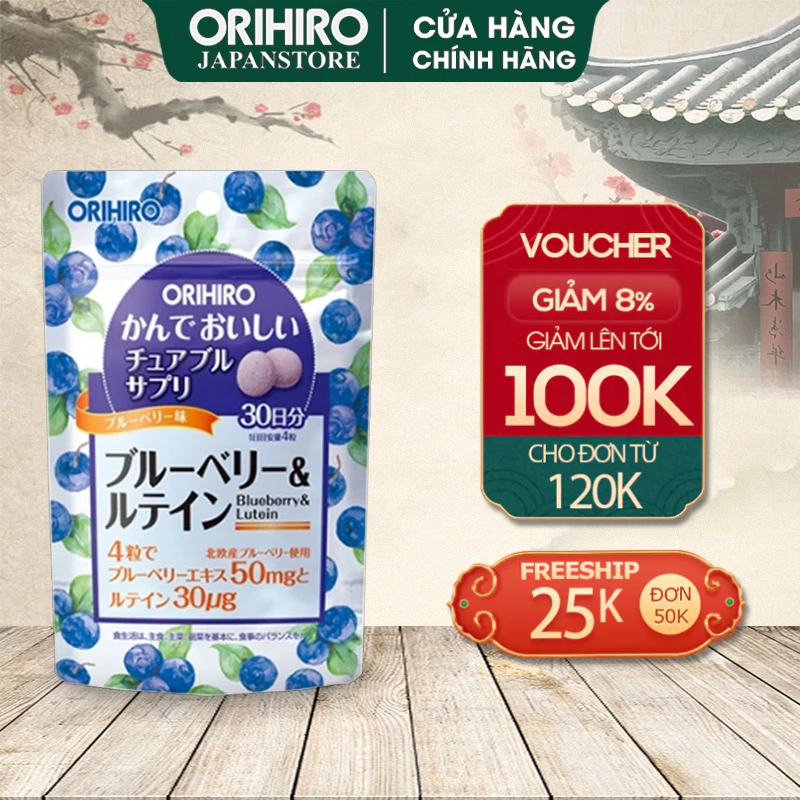 Viên uống bổ sung Blueberry và Lutein Orihiro dạng túi 120 viên