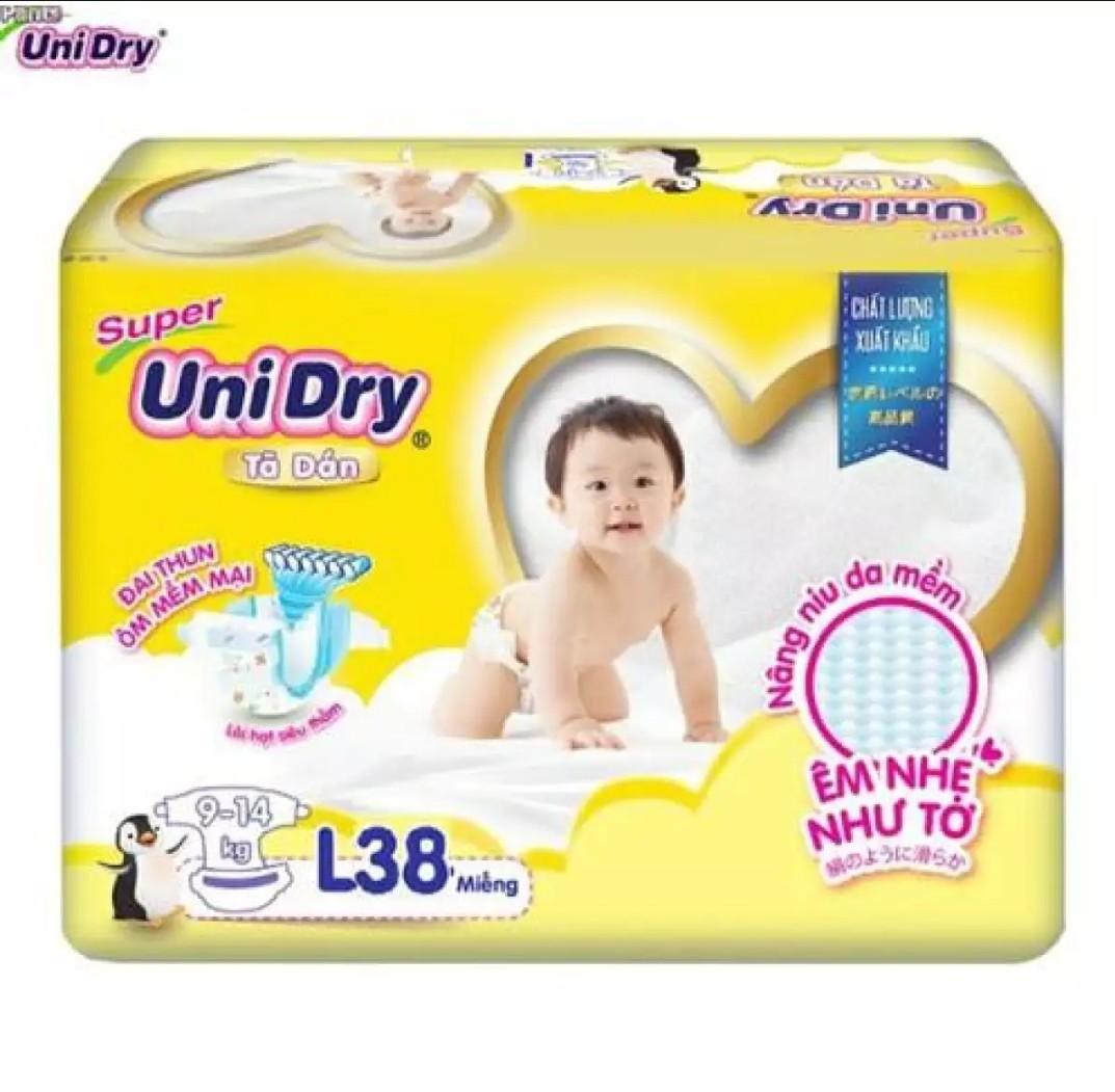 Tã Dán Unidry mẫu mới L 38 miếng dùng cho trẻ từ ( 9-14kg)