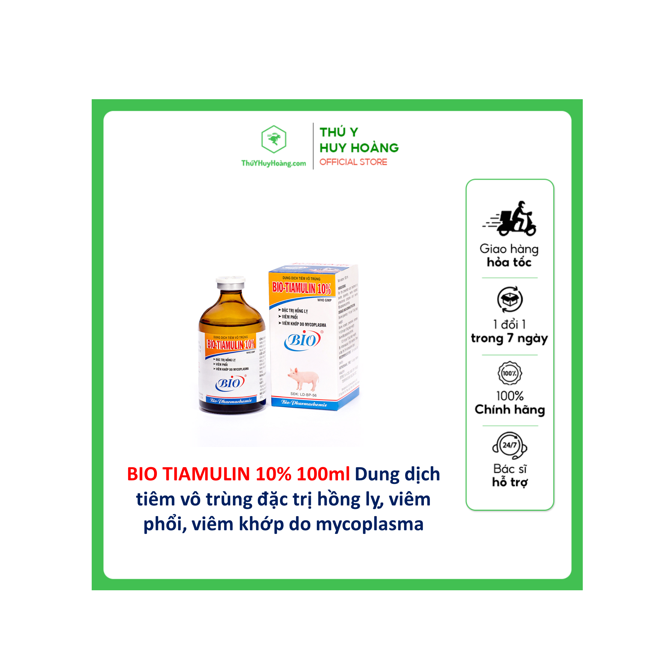 Bio tiamulin 10% chai 100ml tiêu chảy phân máu viêm khớp viêm phổi do mycoplasma trên heo
