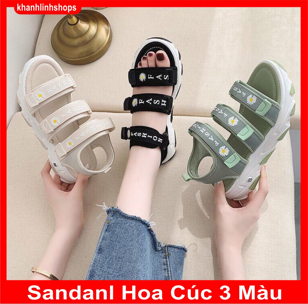 [Hoàn Tiền 15%]giày sandal học sinh, sandal quai hậu 3 quai dán, dép quai hậu học sinh thêu hoa cúc đế cực êm chân cực đẹp