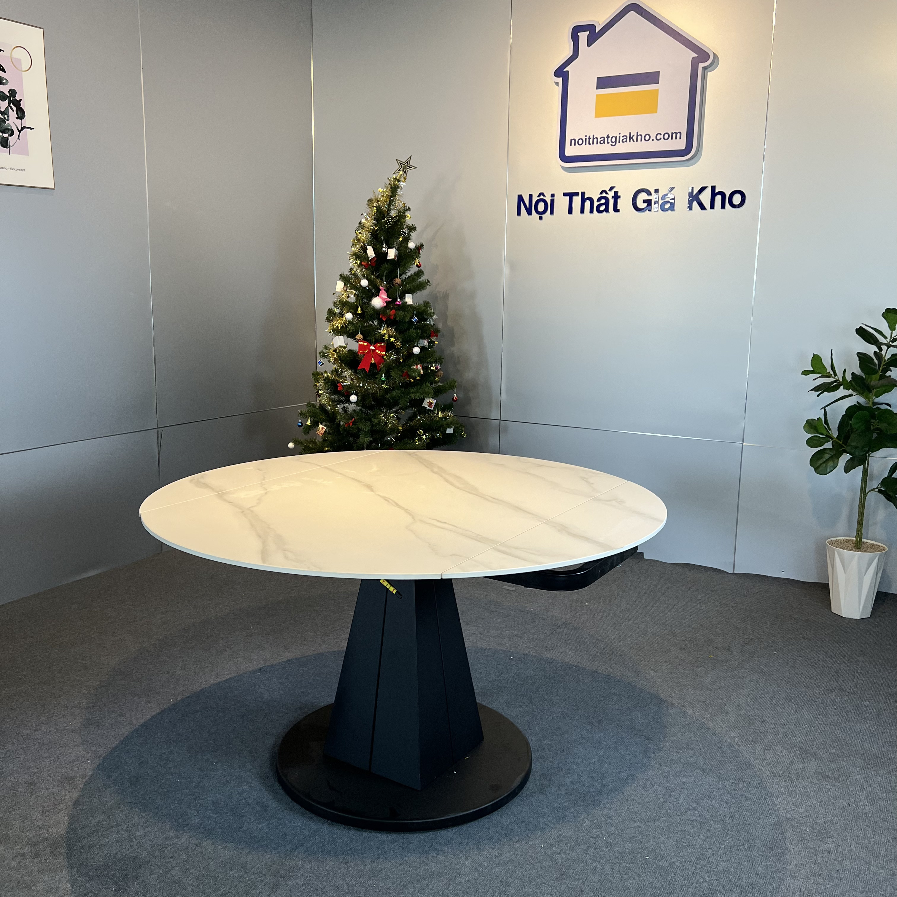 Bàn ăn tròn xoay thông mình hình chữ nhật mặt đá phiến Ceramic nhập khẩu