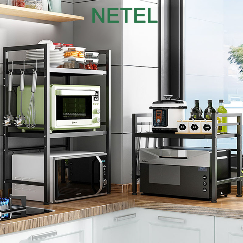 NETEL Kệ lò vi sóng Kệ lò vi sóng Kệ đồ dùng nhà bếp có thể điều chỉnh hai lớp sợi carbon Kệ lò vi sóng Kệ lò nướng Kệ lo vi sóng