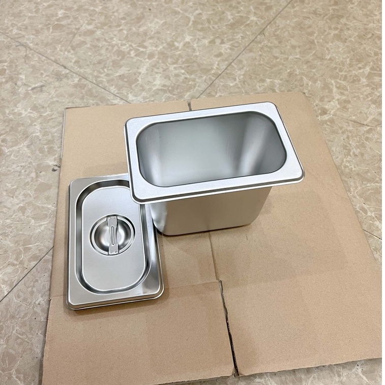 Freeship max - khay đựng thạch trà sữa inox 304 gn 1/9 sâu 15cm có nắp