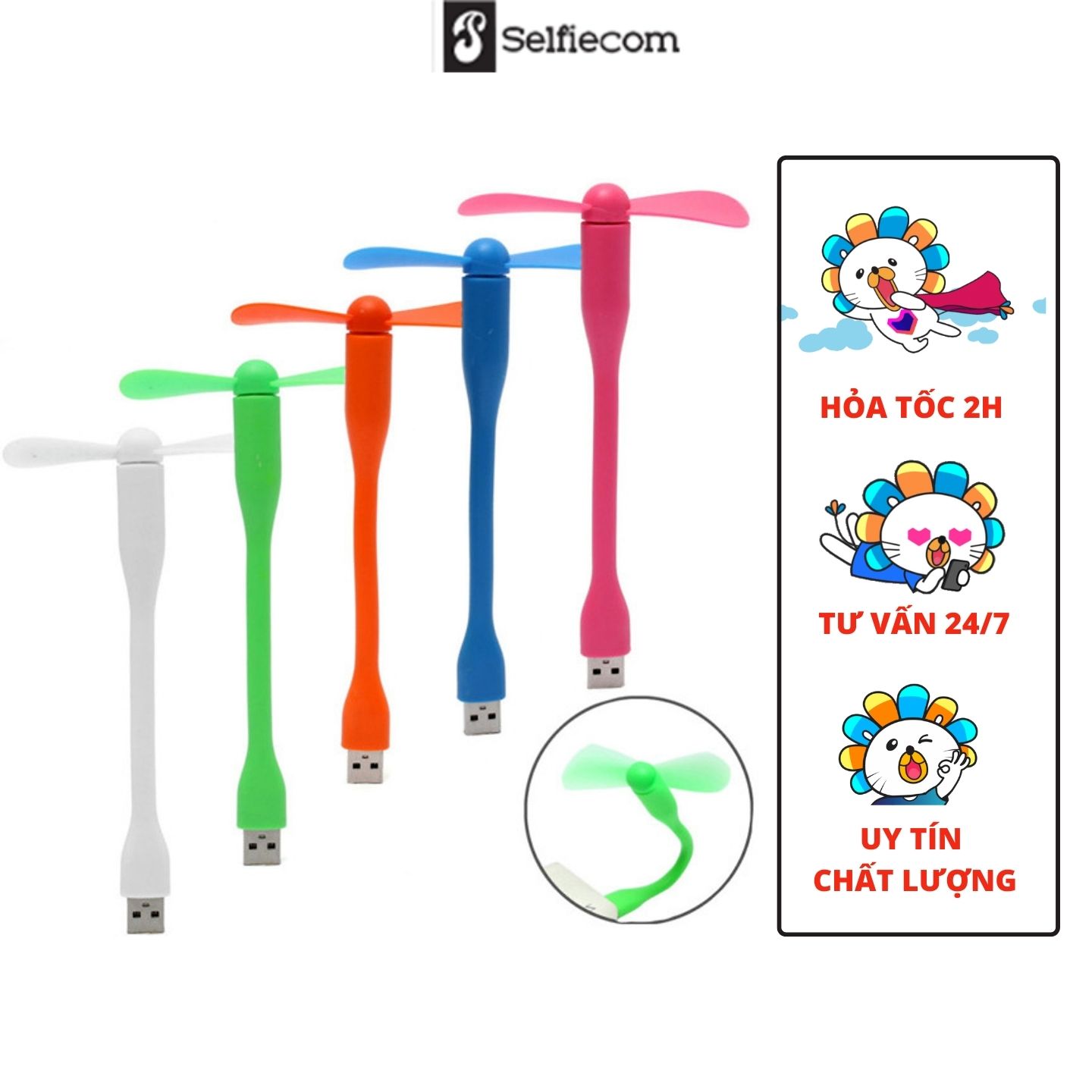 Quạt mini 2 cánh dùng nguồn USB laptop, sạc dự phòng, điện thoại