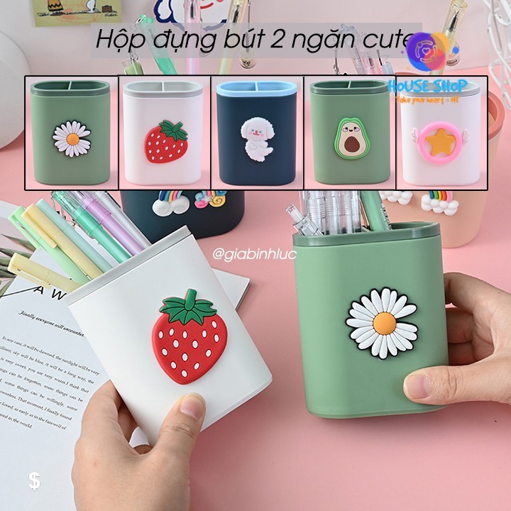 Hộp Đựng B&uacute;t 2 Ngăn Để B&agrave;n Học B&agrave;n L&agrave;m Việc Tiện Lợi, Nhiều M&agrave;u Si&ecirc;u Cute