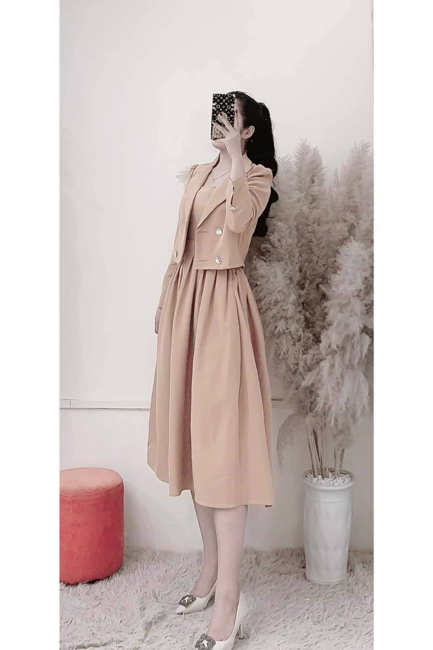 Sét vest áo 2 dây váy xếp ly dáng xòe cao cấp hàng đẹp