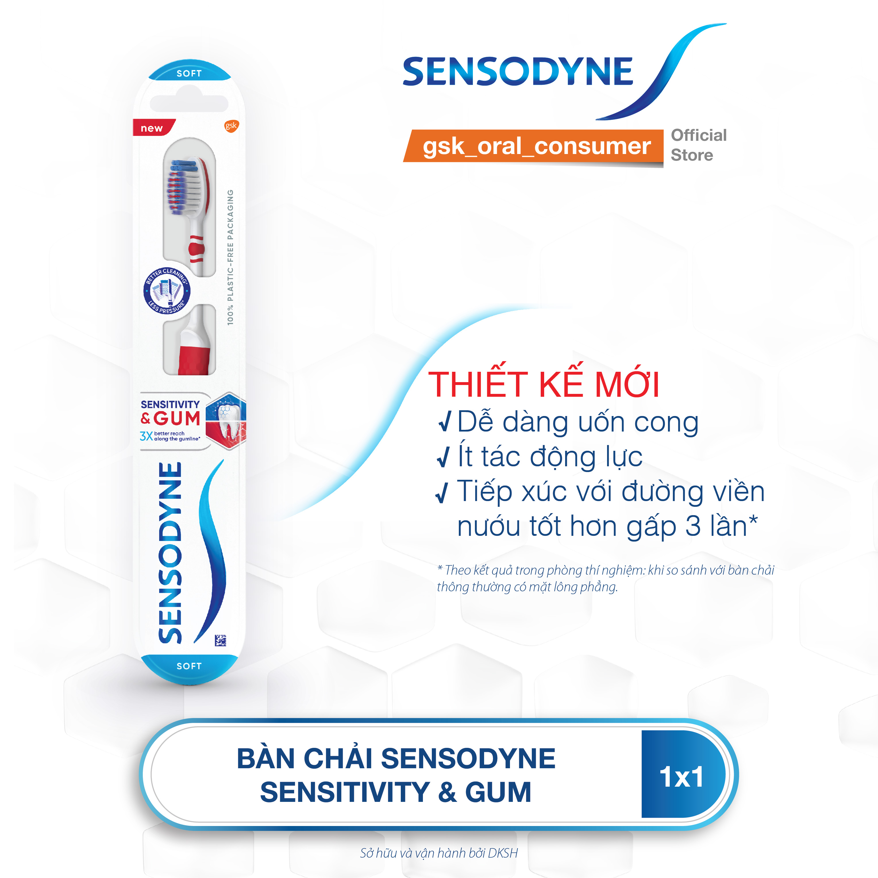  Bộ 3 Bàn chải đánh răng SENSODYNE Sensitive & Gum với lông bàn chải mềm giúp làm sạch răng nhẹ nhàng và bảo vệ nướu 
