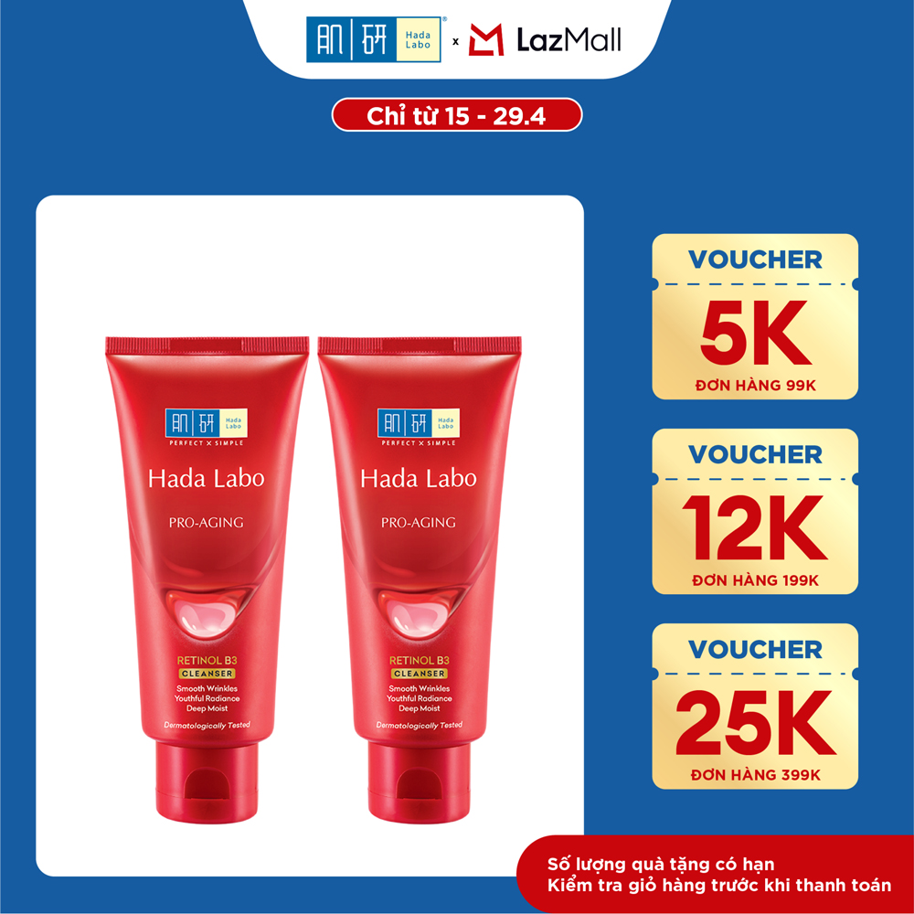 [VB] Bộ 2 Sữa rửa mặt cải thiện dấu hiệu lão hóa dạng kem Hada Labo Pro-Aging Retinol B3 Cleanser 80g