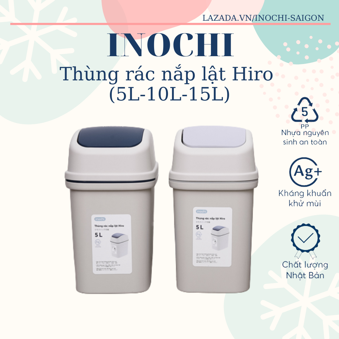 Thùng rác nắp lật Inochi Hiro - công nghệ Ag+ kháng khuẩn khử mùi