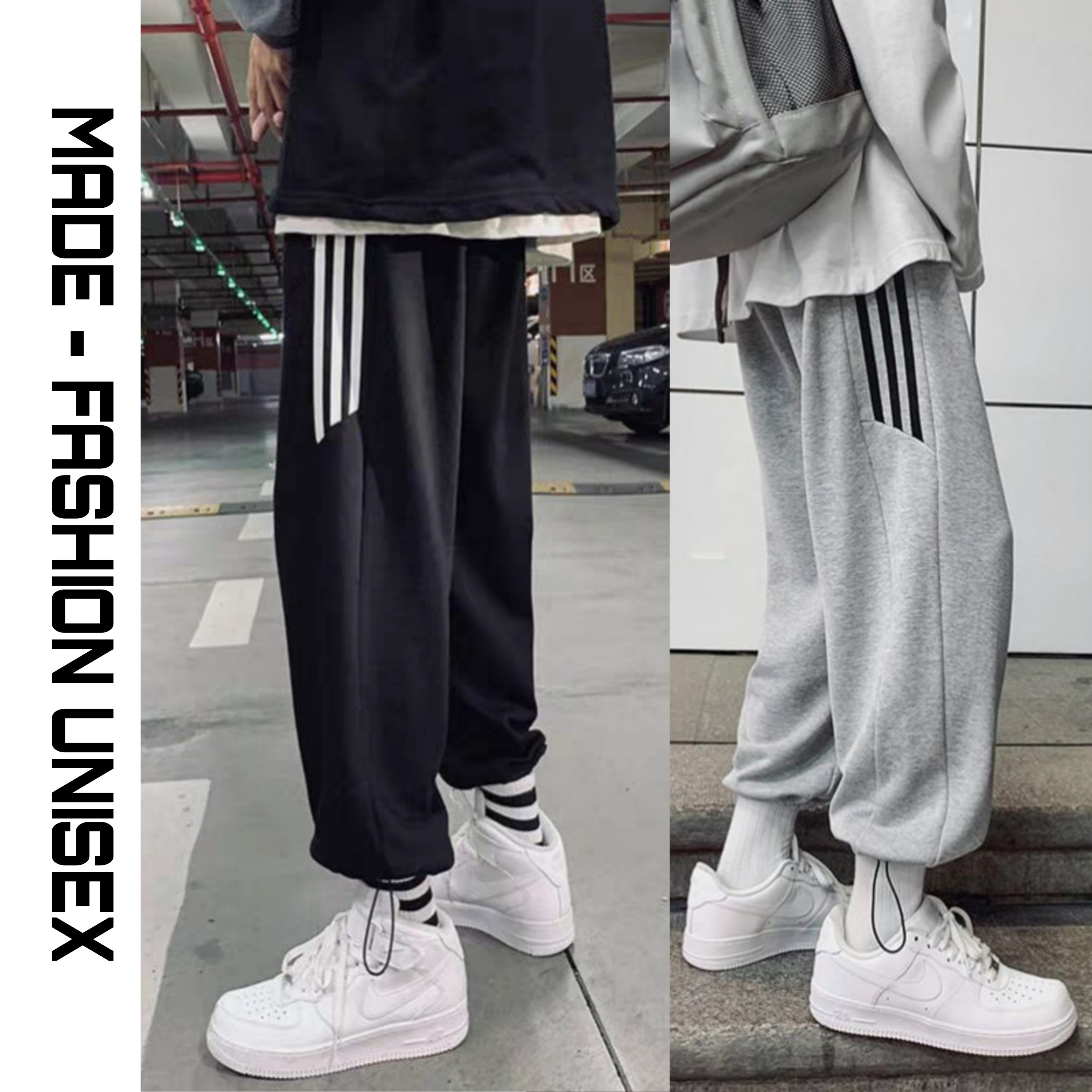 Quần Jogger Nam Nữ Thể Thao 3 Sọc 2in1 Chất Nỉ Da Cá Cao Cấp Form Quần Suông Bo Gấu E'mer Mẫu Mới Nhất