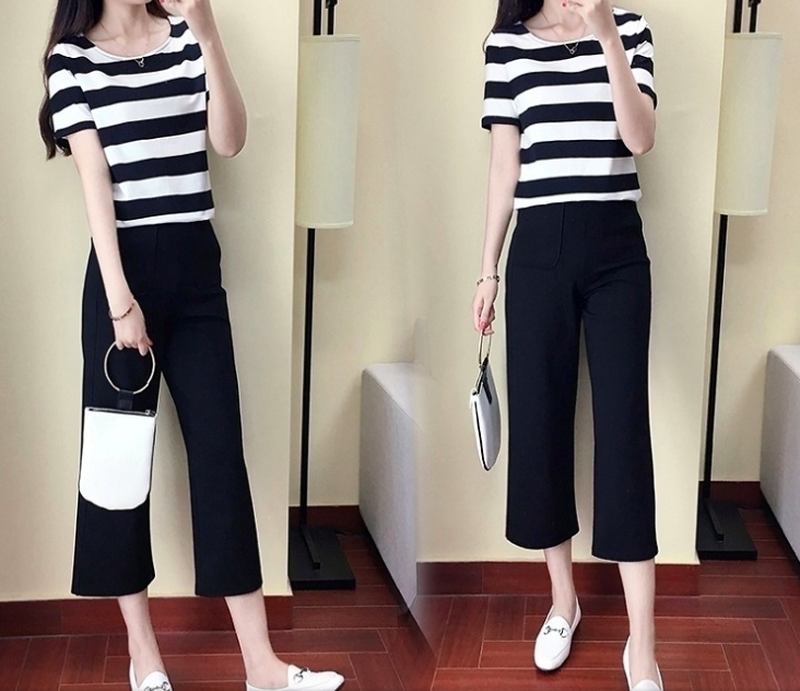 Bộ quần áo kẻ ngang - đen - chất cotton - Cực tôn dáng & sang choảnh QA061