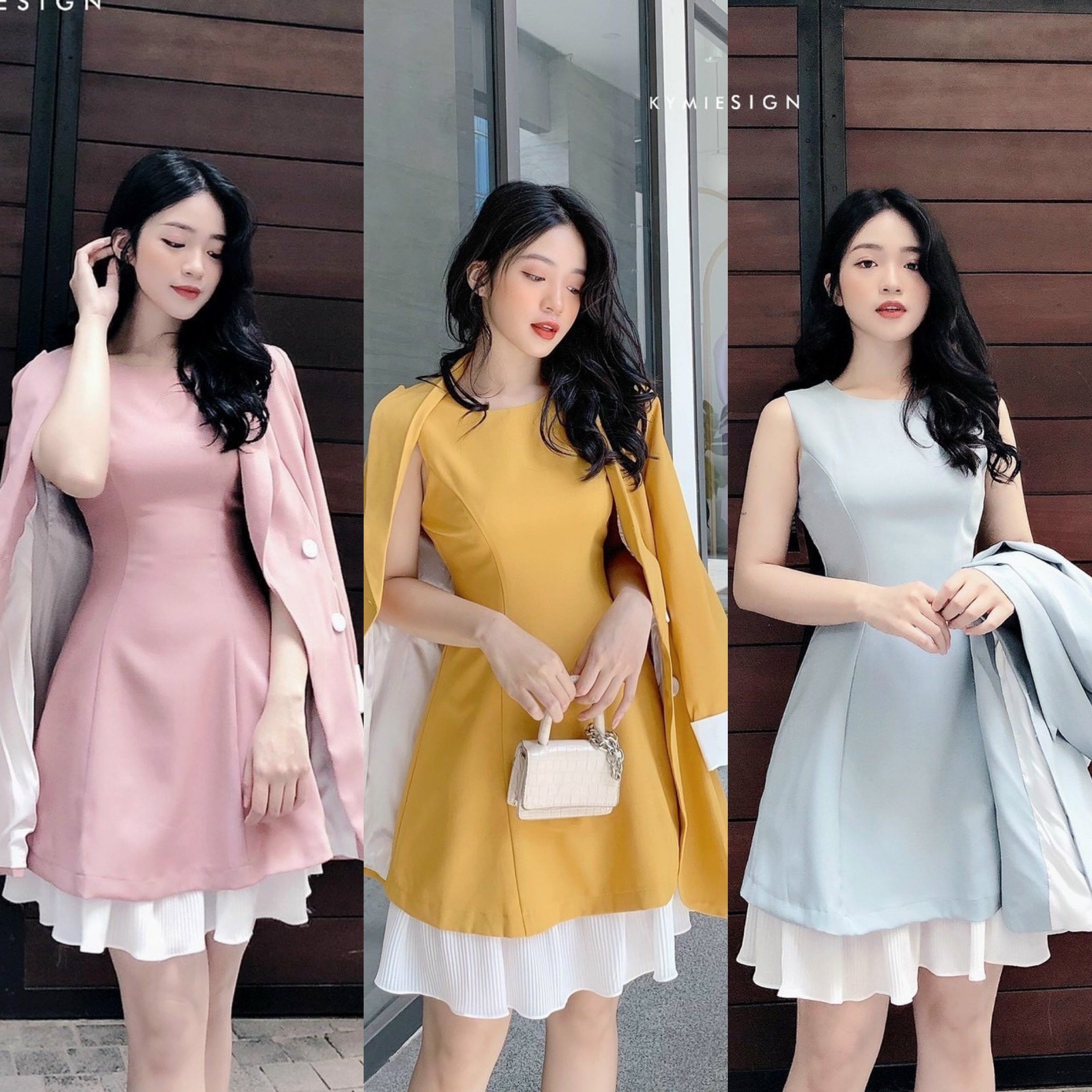 Set đầm váy nữ áo khoác cardigan tay dài + đầm xoè phối dập ly cao cấp