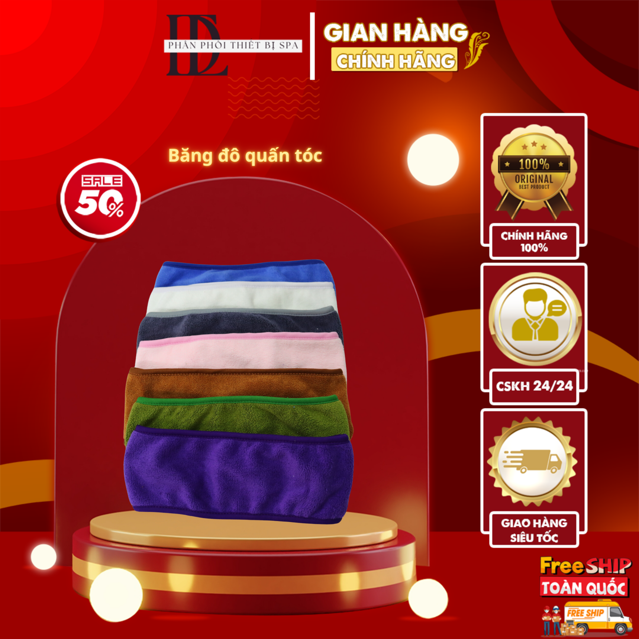 Băng đô quấn tóc spa | Băng đô quấn đầu Spa loại đẹp 10cm nhám dính chắc chắn