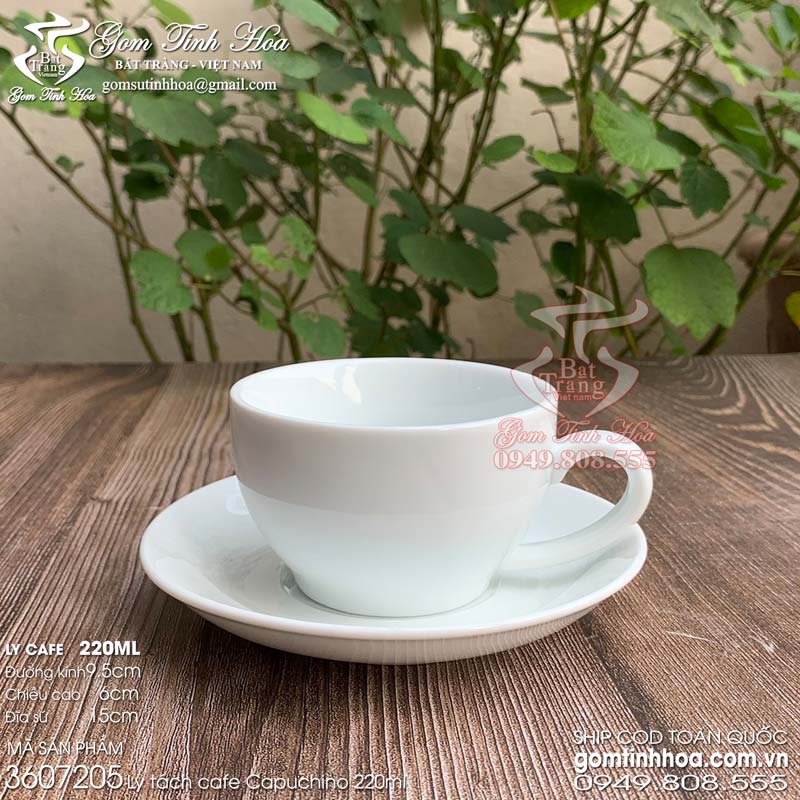 Ly tách cafe cappuccino 220ml gốm sứ Bát Tràng cao cấp kiểu dáng truyền thống