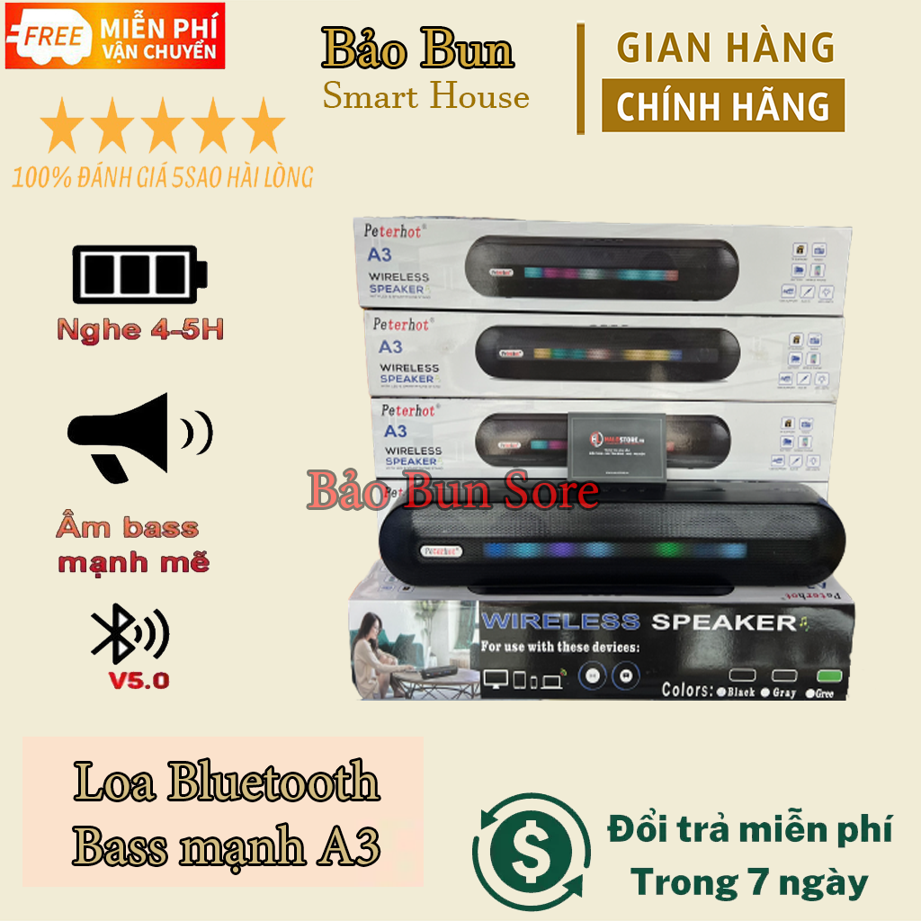 Loa bluetooth A3, A2, A21 Loa có đèn LED mới nhất 2 loa Bass mạnh âm thanh đỉnh có kết nối máy tính