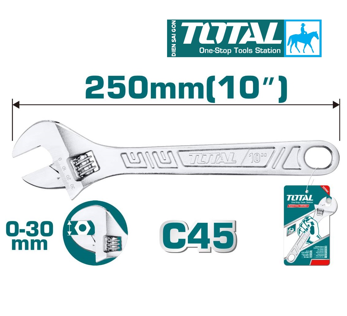 Mỏ lết 250mm 10inch mở tối đa 30mm adjustable wrench total tht1010103