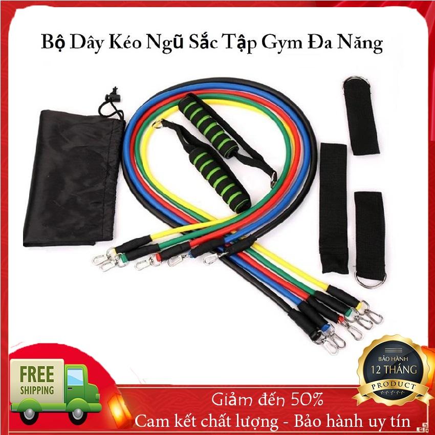Dây Kháng Lực Đa Năng Dây Tập Gym, Bộ 5 Dây Tập Thể Dục Ngũ Sắc - Chất Liệu Cao Su Bền Dai Độ Đàn Hồi Cao Dễ Tập Luyện - Dụng cụ tập cơ bụng tập gym ở nhà (MÓC SẮT)- Hàng Tốt BIGSALE 50% - SUMO