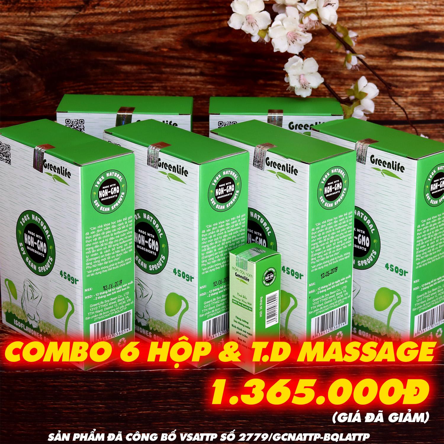 Combo 6 hộp Mầm Đậu Nành Tăng Vòng Một (kèm 1 chai massage)