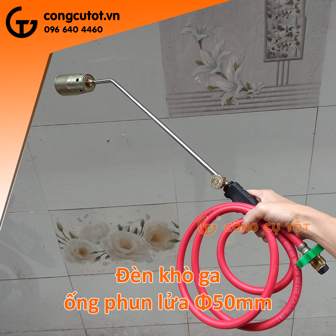 Khò ga công nghiệp cán dài 60cm ống lửa Φ50mm dây gas 1m50