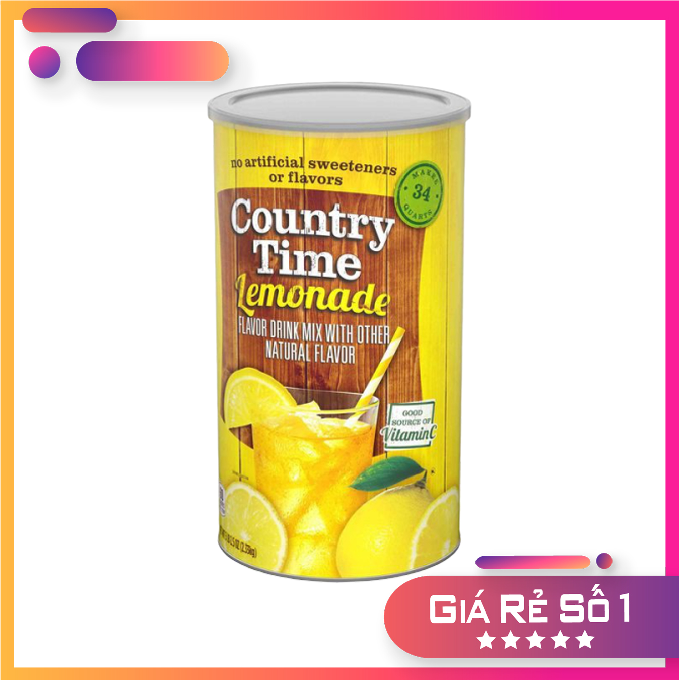 BỘT PHA NƯỚC TRÀ CHANH COUNTRY TIME DRINK MIX LEMONADE MỸ 2.33KG [DATE 8/2021]