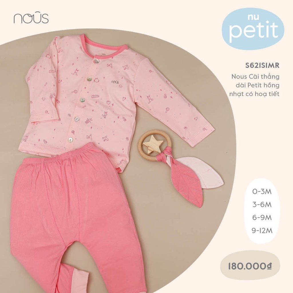 Bộ cài thẳng Nous dài petit hồng nhạt có họa tiết - size 6M, 9M