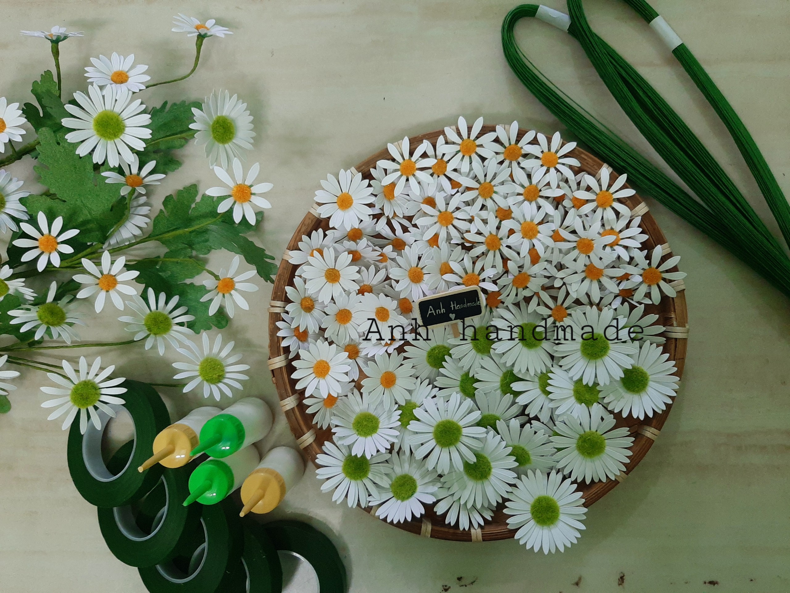 Set nguyên liệu đầy đủ làm 100 cây hoa cúc họa mi bằng giấy mỹ thuật tặng kèm Keo