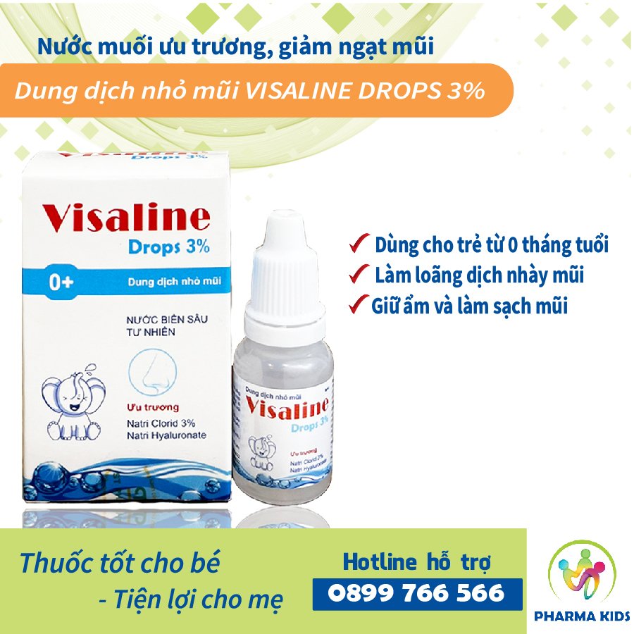 Dung dịch nhỏ mũi visaline drops 3%_nước muối ưu trương, giảm ngạt mũi_lọ 8ml