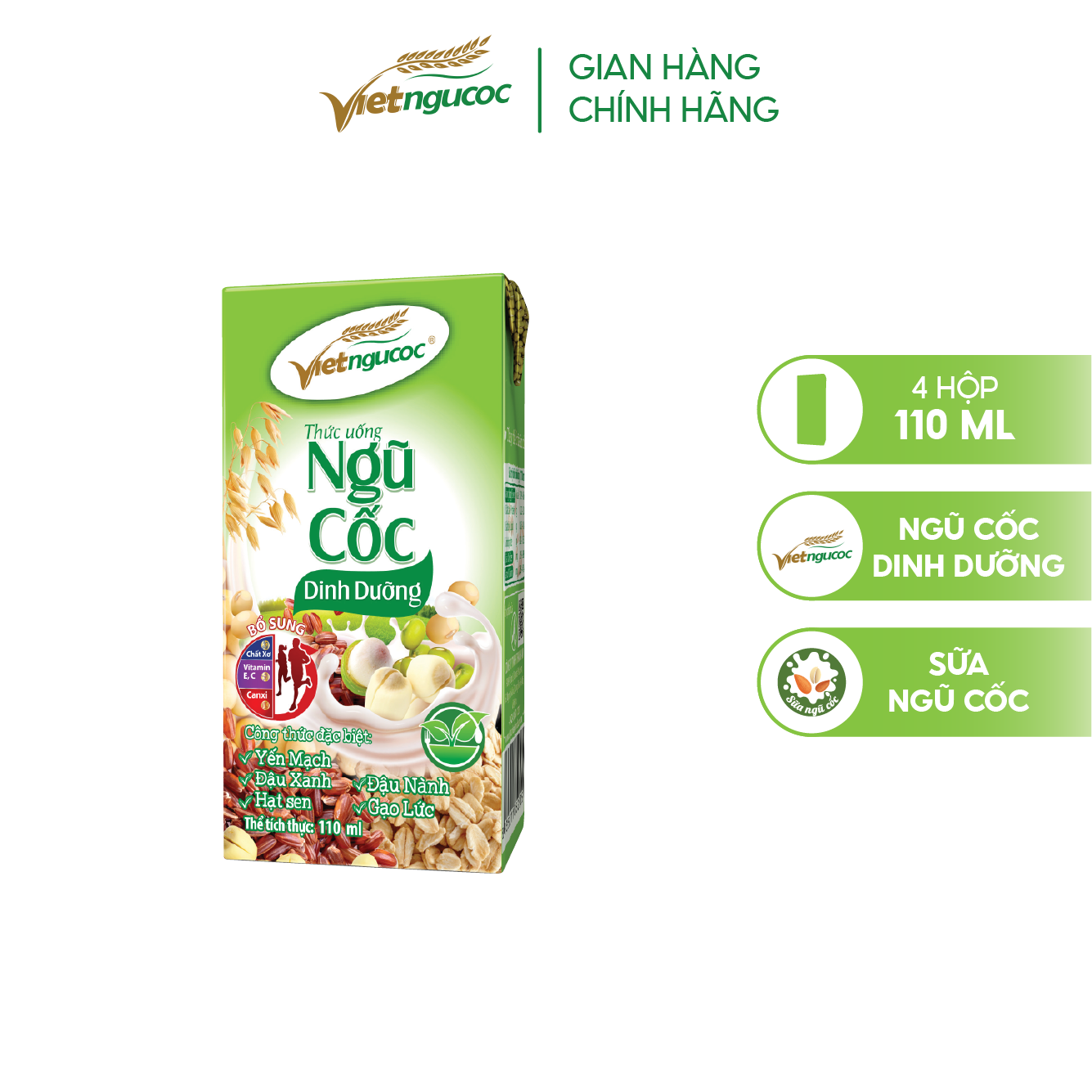 Lốc 4 Hộp Sữa Ngũ Cốc Dinh Dưỡng VIỆT NGŨ CỐC Bổ Sung Chất Dinh Dưỡng Cho Cơ Thể 110ml/ Hộp