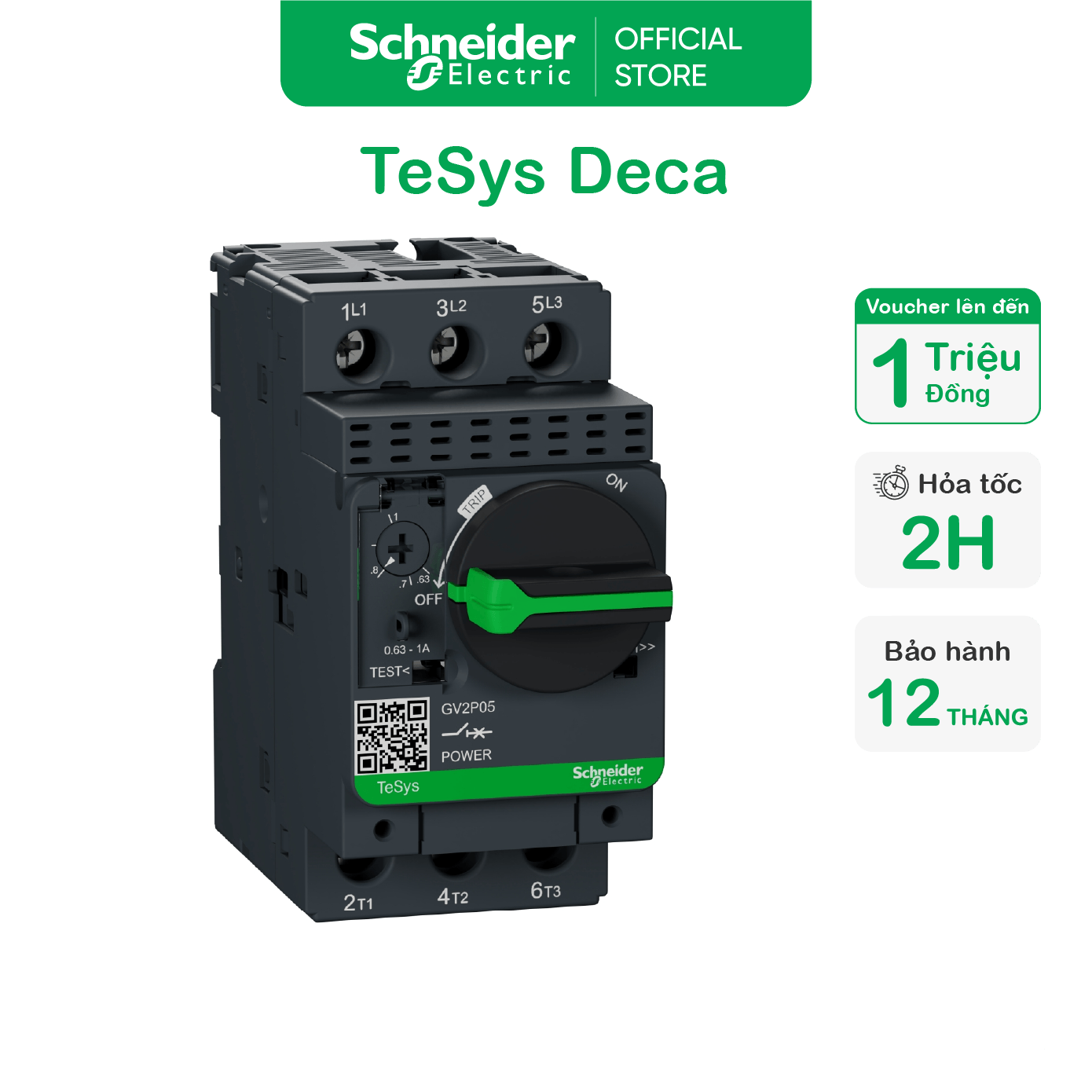 CB bảo vệ động cơ loại từ nhiệt GV2P - 3P - 690VAC - IP20 - Schneider Electric - GV2P05 GV2P06 GV2P07 GV2P08 GV2P10 GV2P14 GV2P16 GV2P20 GV2P21 GV2P22 GV2P32