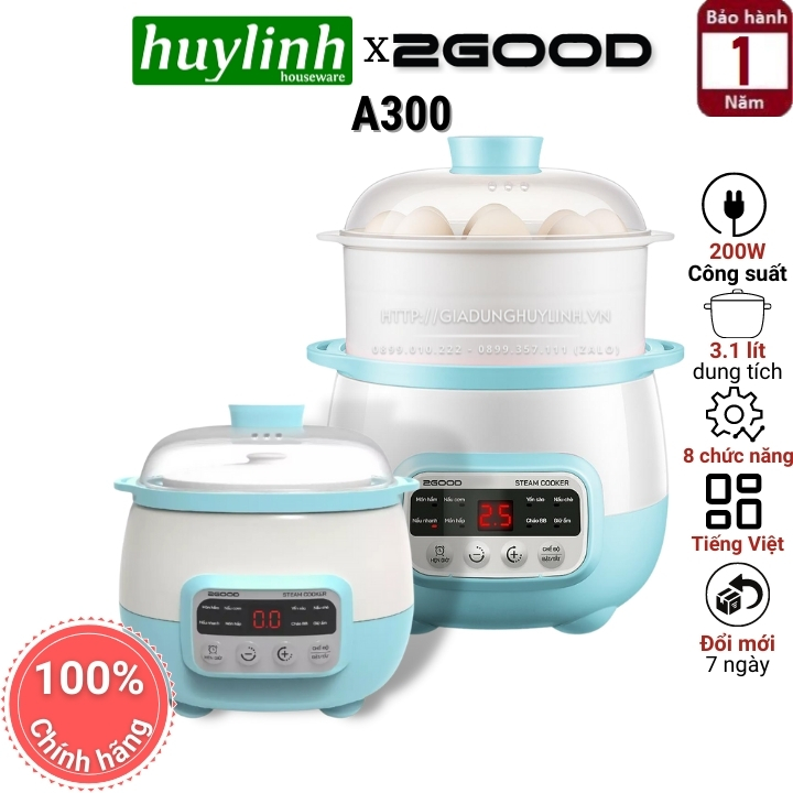 Nồi hầm chậm, chưng yến, nấu cách thuỷ 2good a300 - 3.1 lít - 2 tầng