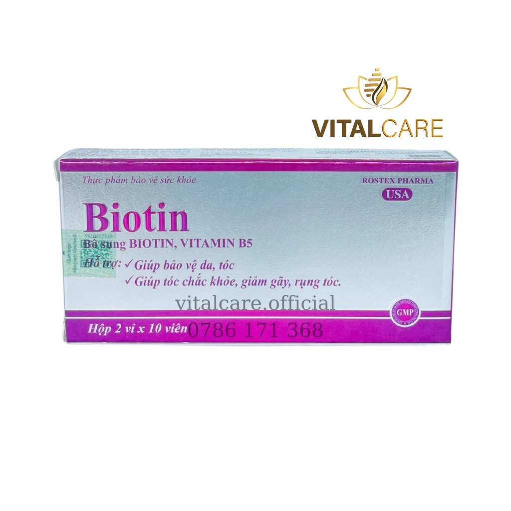Hàng chính hãng Viên uống BIOTIN bổ sung biotin++ vitamin B5 giúp giảm rụng tóc, bảo vệ da, chắc móng – Hộp 20v - 2 vỉ