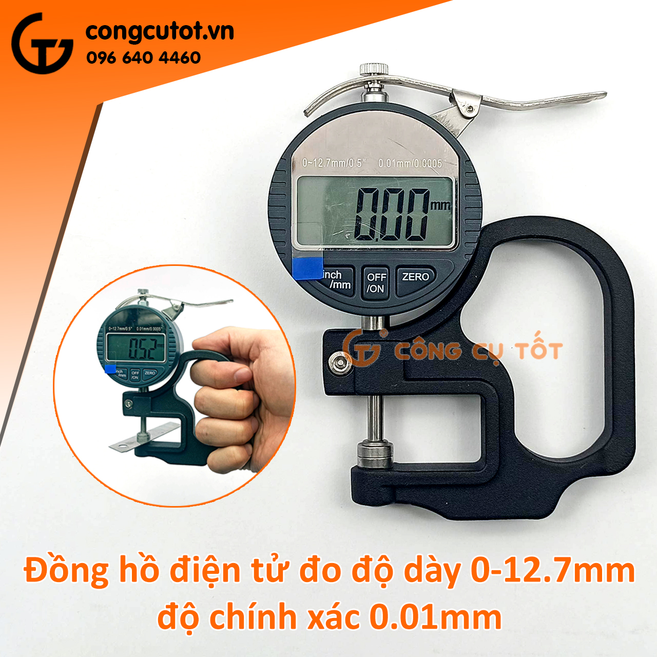 Đồng hồ đo độ dày điện tử 0.12.7mm độ chính xác 0.01mm